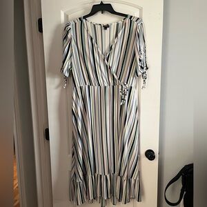Torrid Midi Striped Rouched Sleeve Dress